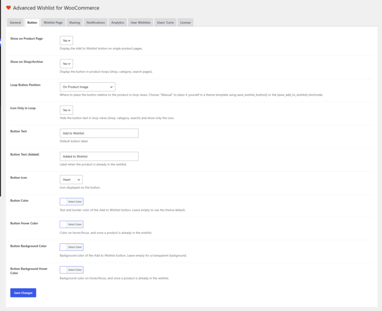 Amazing Wishlist for WooCommerce buttons tab