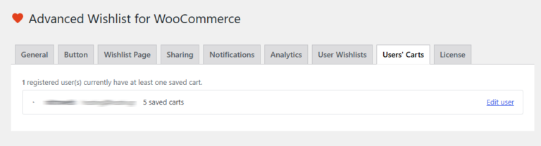 Amazing Wishlist for WooCommerce saved carts tab