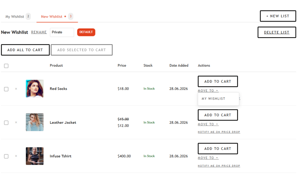 Advanced Wishlist for WooCommerce Wishlist screenshot