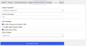 woocommerce products lists pro filters settigs