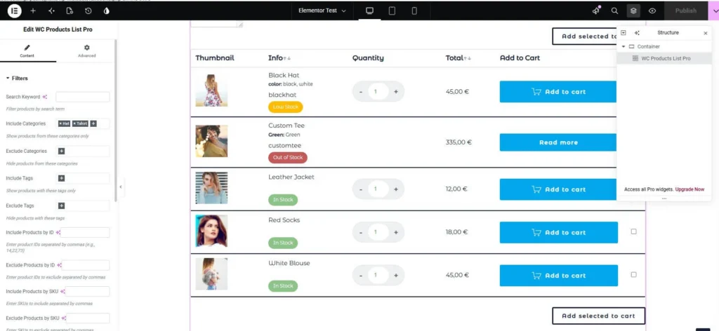 woocommerce products lists pro elementor widget