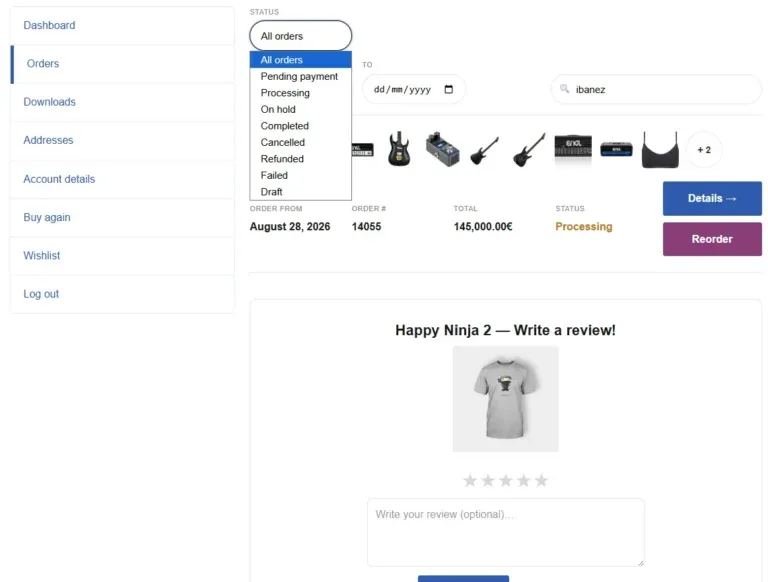 Amazing Orders & Reorder for WooCommerce orders filters