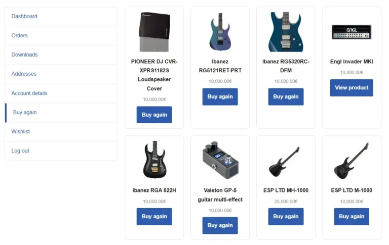 Amazing Orders & Reorder for WooCommerce my account buy again panel