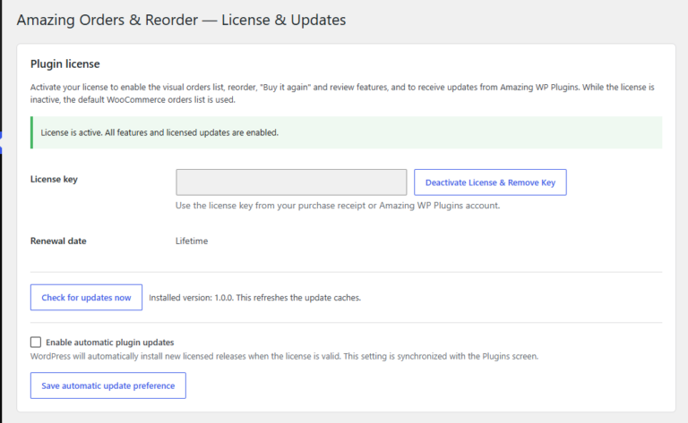 Amazing Orders & Reorder for WooCommerce plugin license