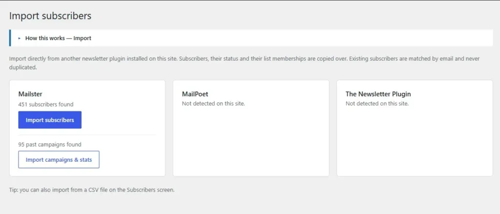 Import subscribers from a CSV or another newsletter plugin