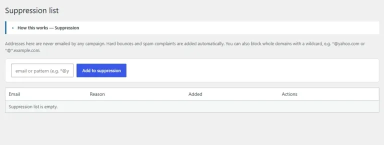 Amazing WordPress Newsletters suppression banned email addresses