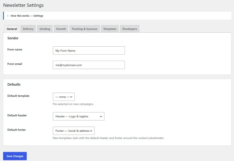 Amazing WordPress Newsletters newsletter general settings