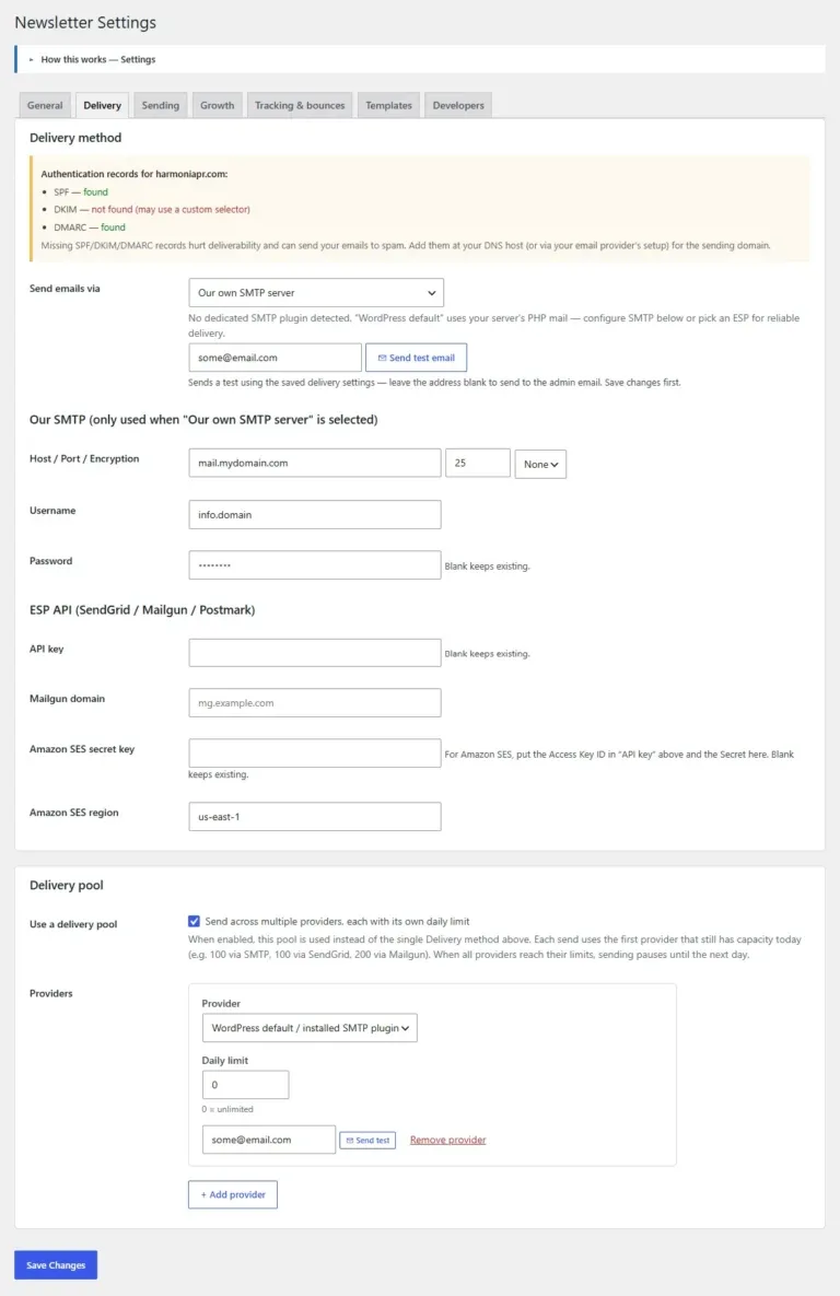 Amazing WordPress Newsletters delivery settings