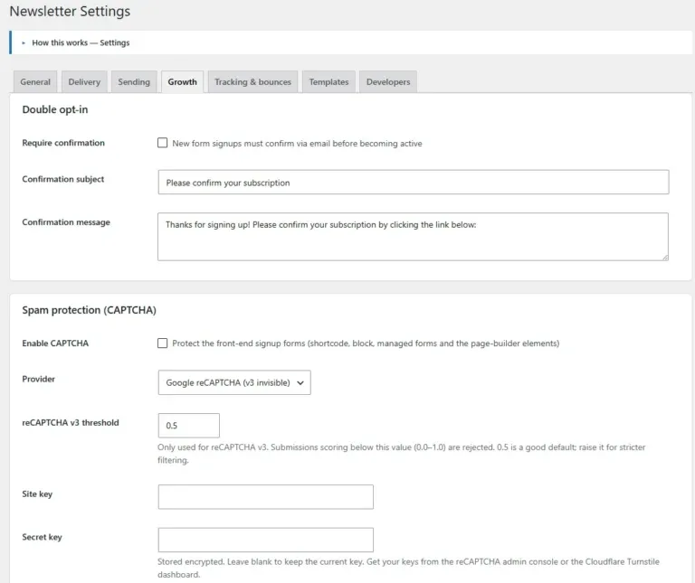 Amazing WordPress Newsletters growth settings