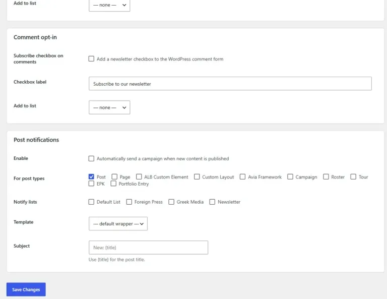 Amazing WordPress Newsletters growth settings