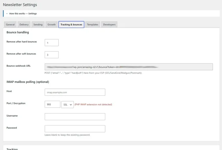 Amazing WordPress Newsletters tacking and bounces settings