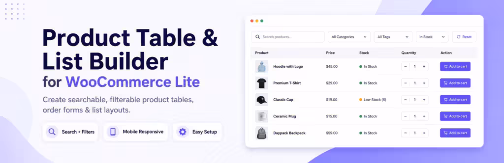 Product Table and List Builder for WooCommerce