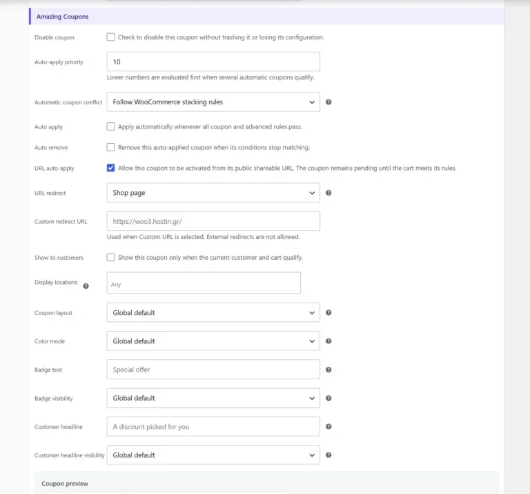 Amazing WooCommerce Coupons and Discounts coupon settings