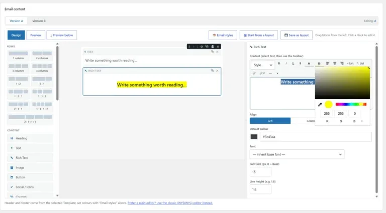Amazing WordPress Newsletters rich editor block