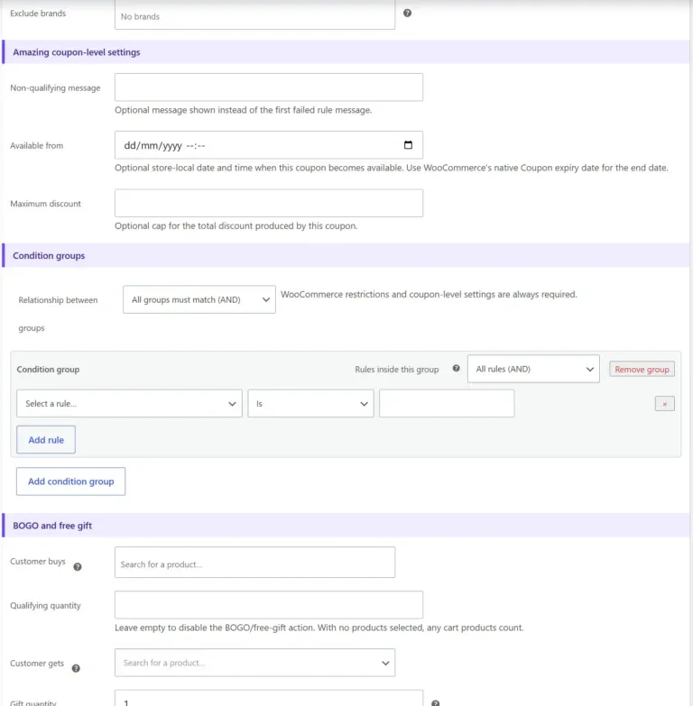 Amazing WooCommerce Coupons and Discounts coupon-level settings
