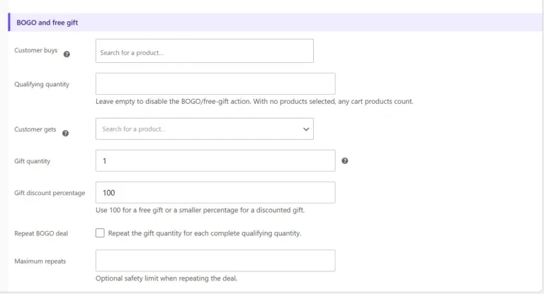 Amazing WooCommerce Coupons and Discounts bogo and gift settings