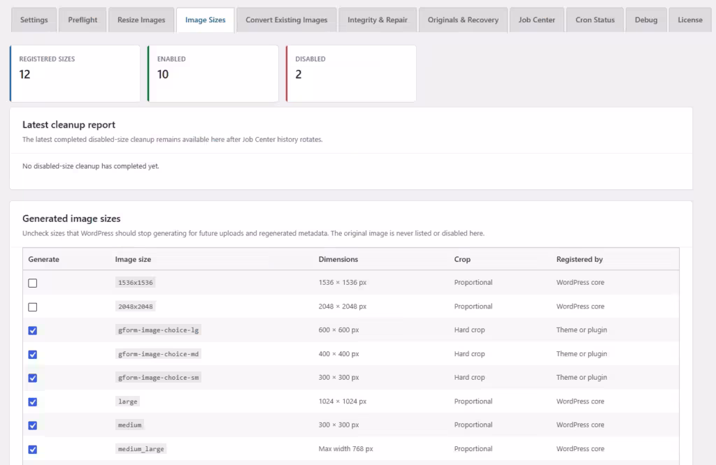 Amazing Image Optimizer Disable Image Sizes