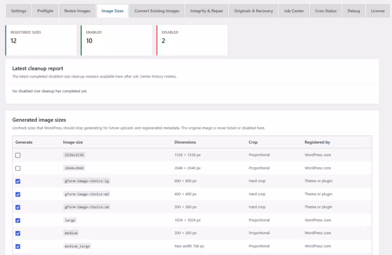 Amazing Image Optimizer Disable Image Sizes