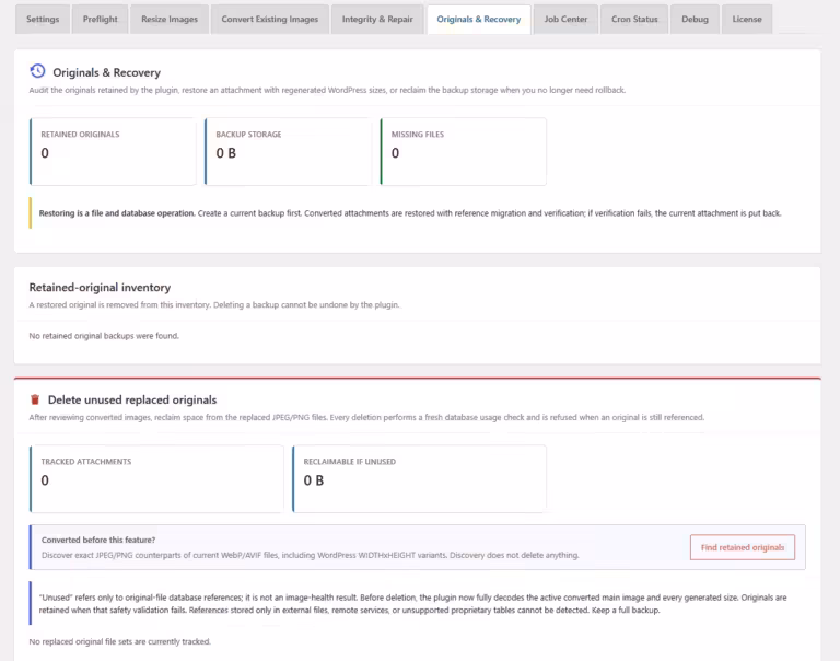 Amazing Image Optimizer for WordPress recover original images