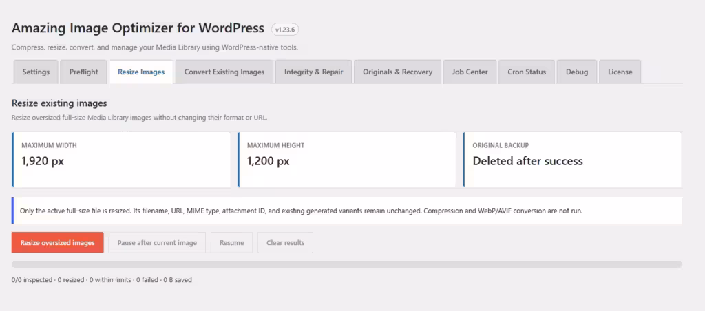 Amazing Image Optimizer for WordPress image resize