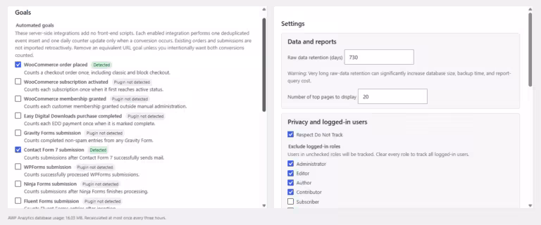 Amazing WP Analytics goals settings