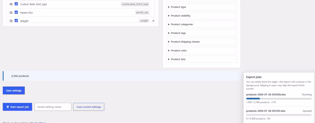 WooCommerce Export Products to XLS save profile