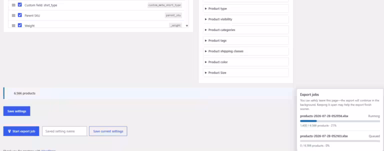 WooCommerce Export Products to XLS save profile