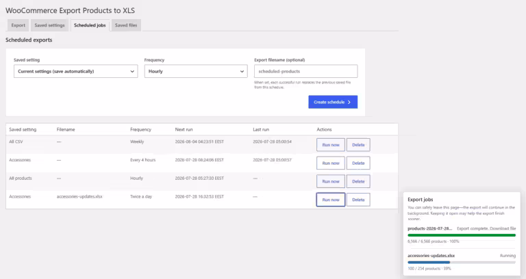 WooCommerce Export Products to XLS scheduled jobs