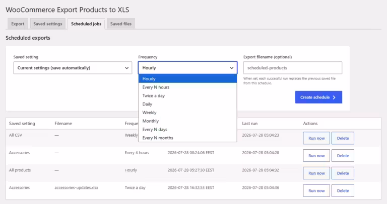 WooCommerce Export Products to XLS scheduler export
