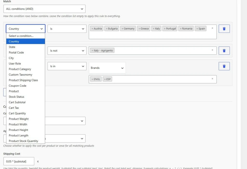 Amazing Shipping for WooCommerce rules options