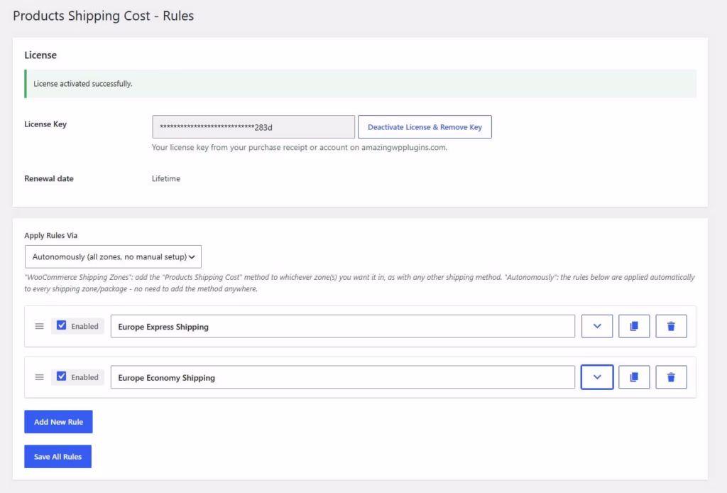 Amazing Shipping for WooCommerce rules page