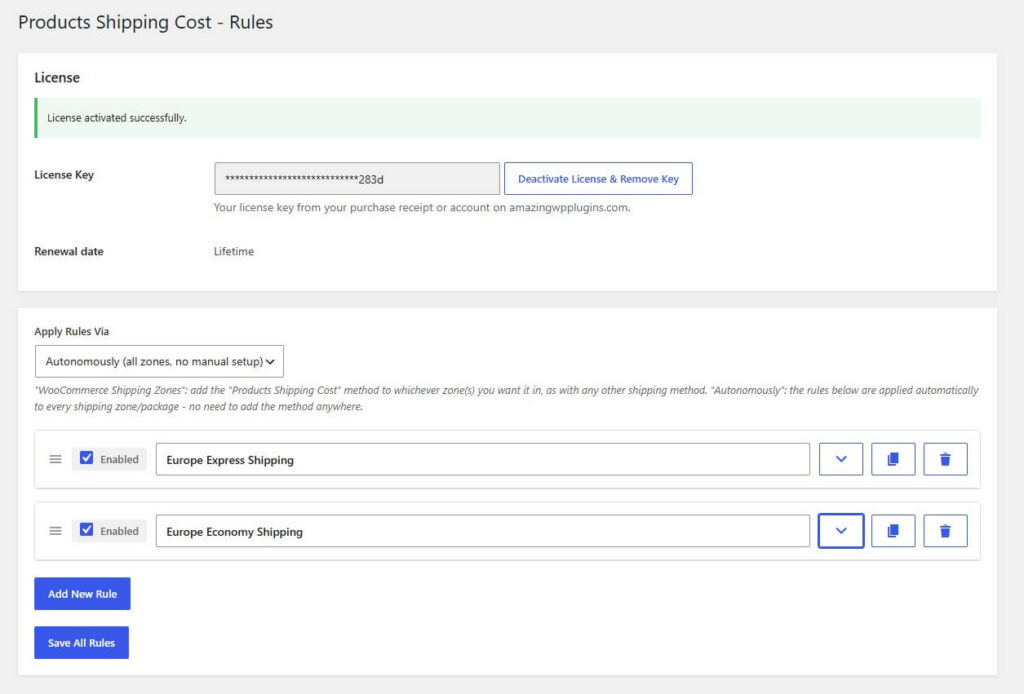Amazing Shipping for WooCommerce rules page