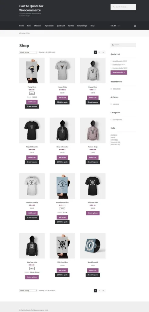 Cart to Quote Request for WooCommerce frontend products archive