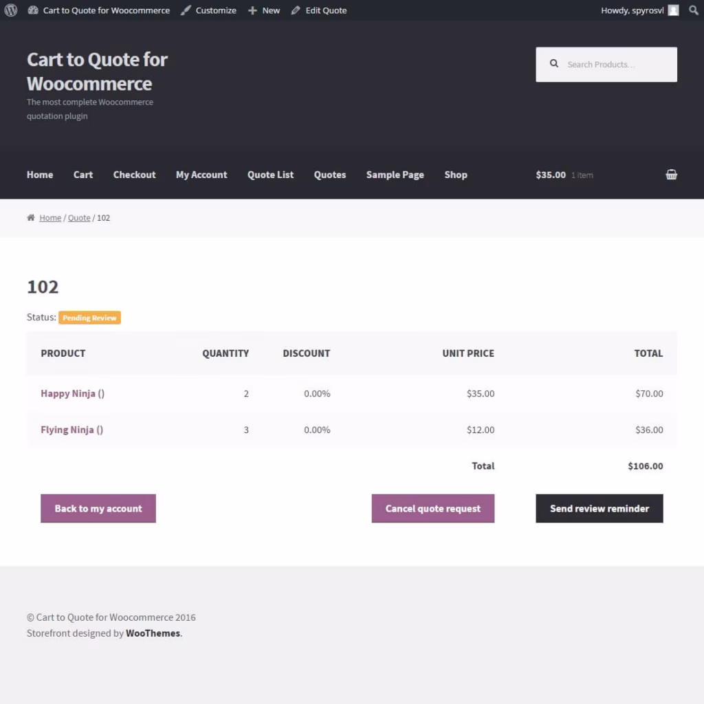 Cart to Quote Request for WooCommerce pending review status