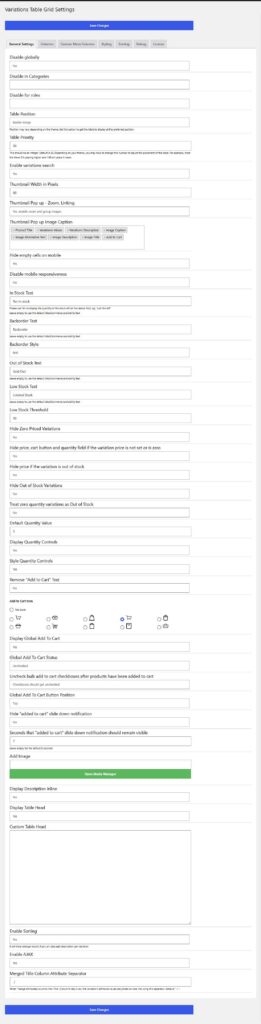 woocommerce variations table grid general settings v2.4.0