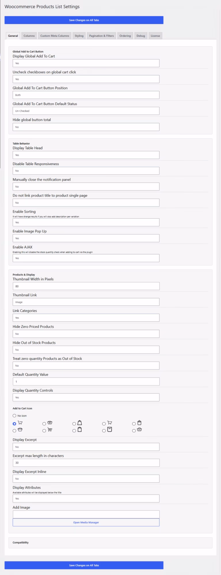 woocommerce products lists pro general settings