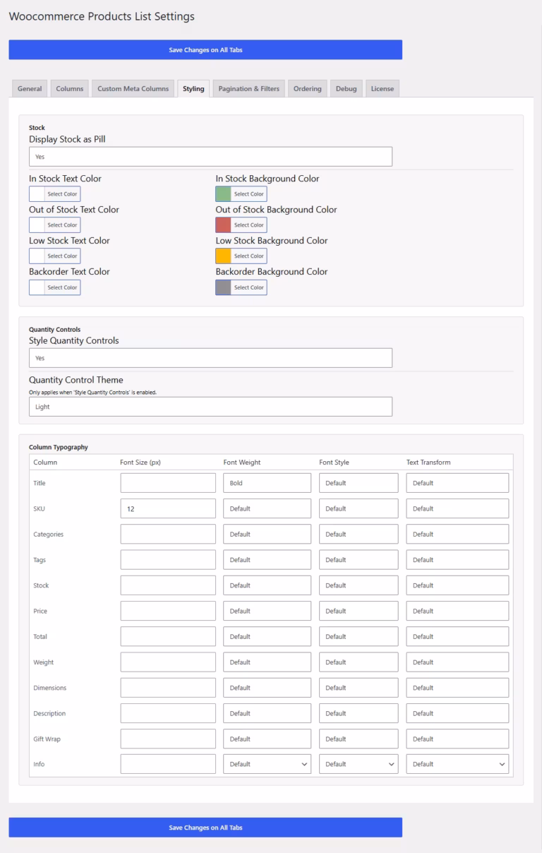 woocommerce products lists pro styling settings