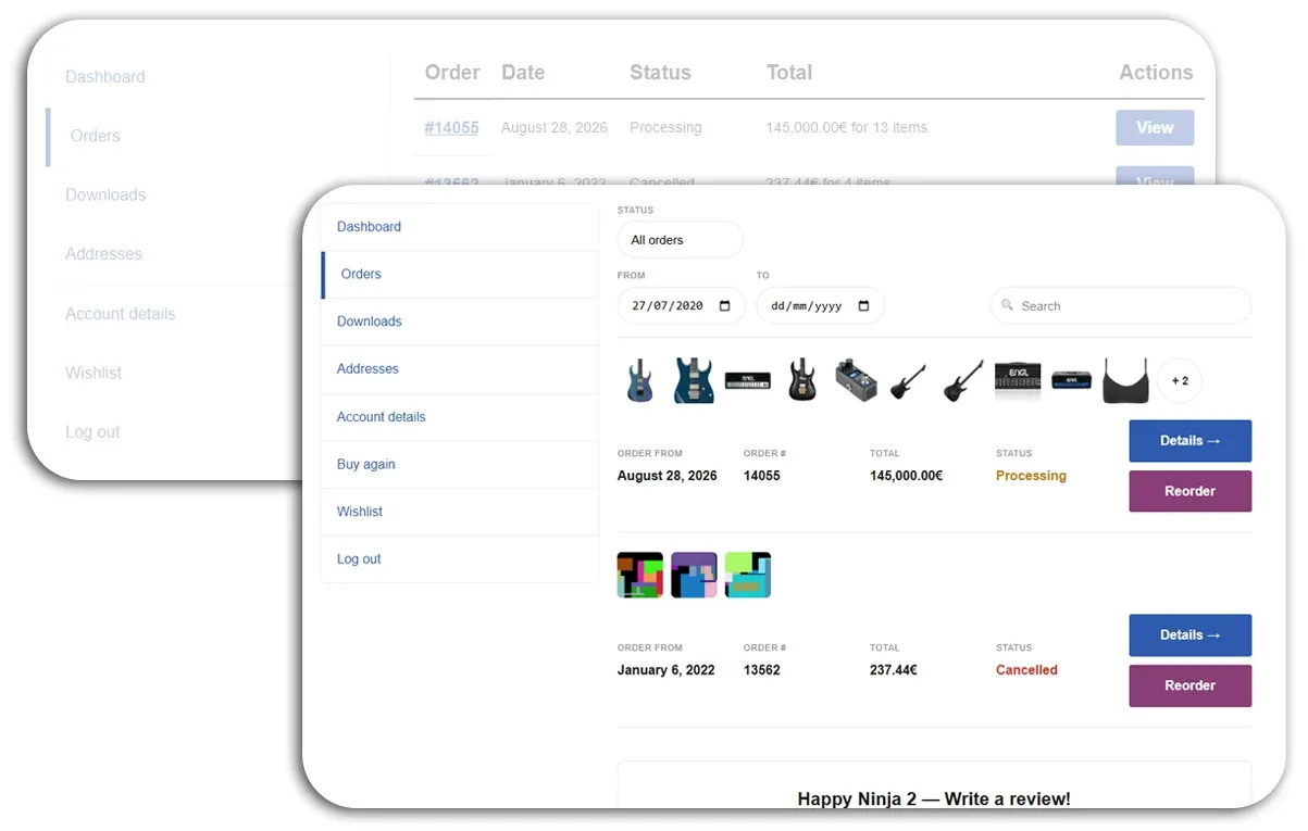 Amazing Orders & Reorder for WooCommerce before and after