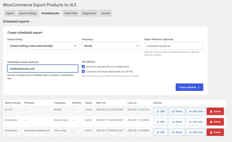 WooCommerce Export Products to XLS email export