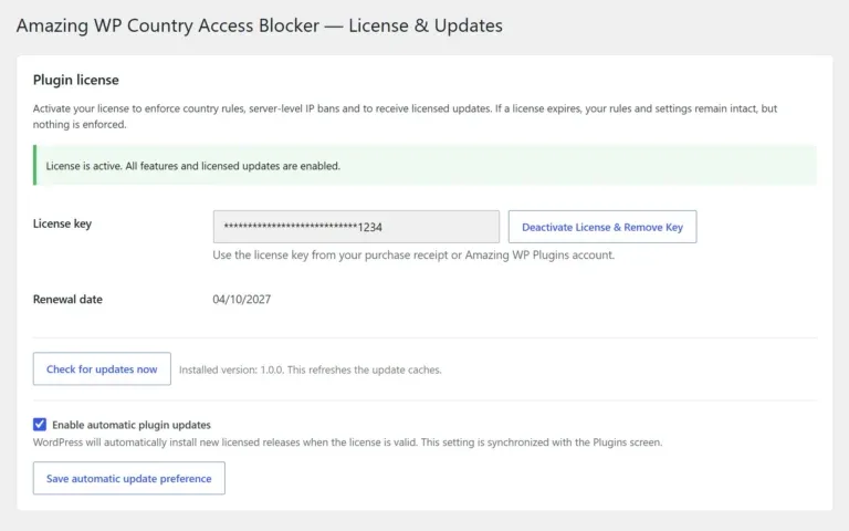 Amazing WP Country Access Blocker license